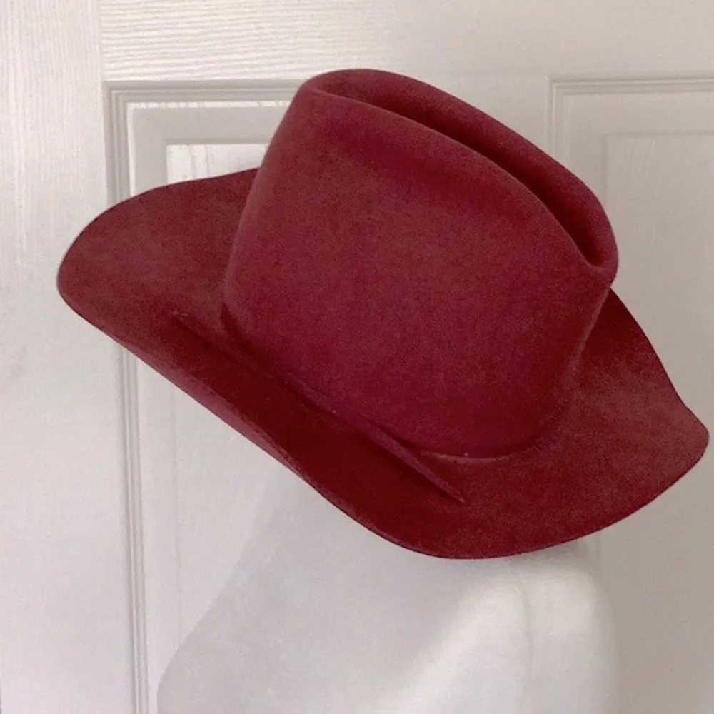 Vintage American Hat Co. Merlot Long Oval Western Hat Maxi Felt Pure Wool Size 7 - Picture 6 of 11